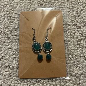 Green chalcedony cabochon earrings set in sterling silver